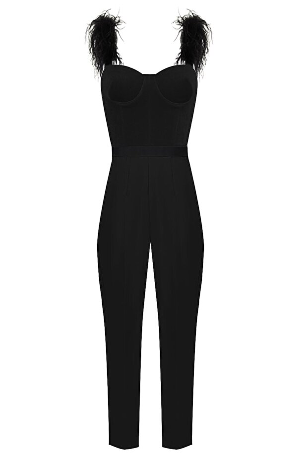 Askıları Tüylü Siyah Tulum Otriş Beatrıx Aura Jumpsuıt - 1
