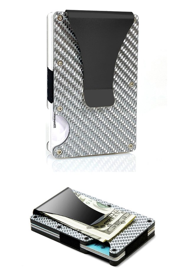 Wallet Card Holder Credit Card Wallet Metal Carbon Silver