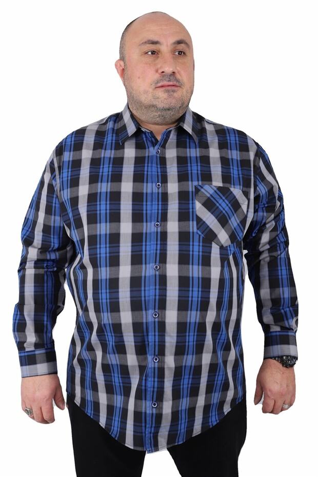 Large Size Men's Pocket Shirt Viento 23368 Cobalt Blue