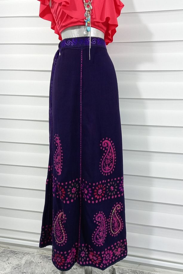 Hint Pembe Batik Çiçek Desenli Ve Işlemeli Uzun Hint Anvelop Etek - 2