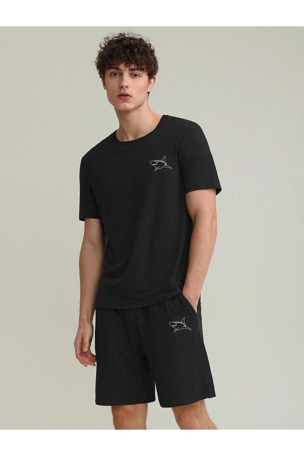 Unisex Minimal Shark Printed T-shirt and Shorts Set
