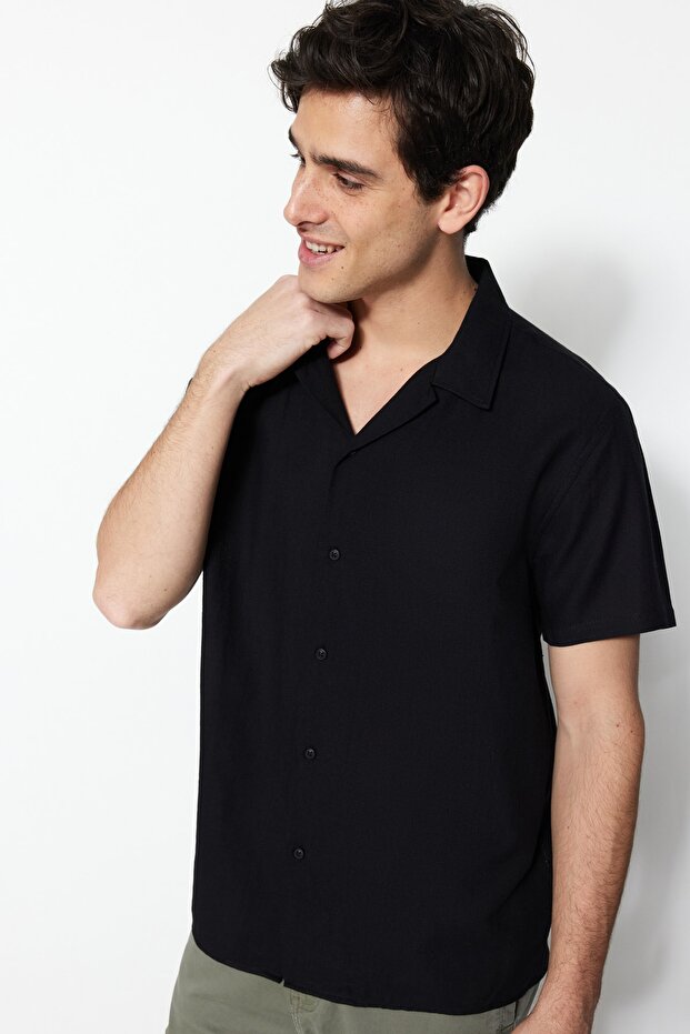 Siyah Unisex Relaxed Fit Kısa Kollu Gömlek TMNSS23GO00064 - 5