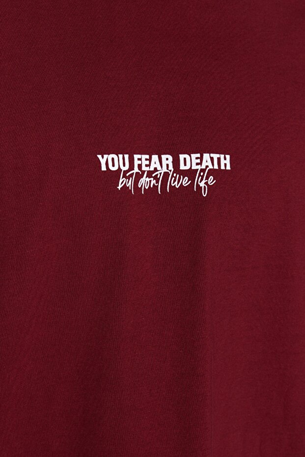 Bordo Oversize/Geniş Kesim %100 Pamuklu Minimal Yazı Baskılı T-Shirt TMNSS23TS00099 - 6