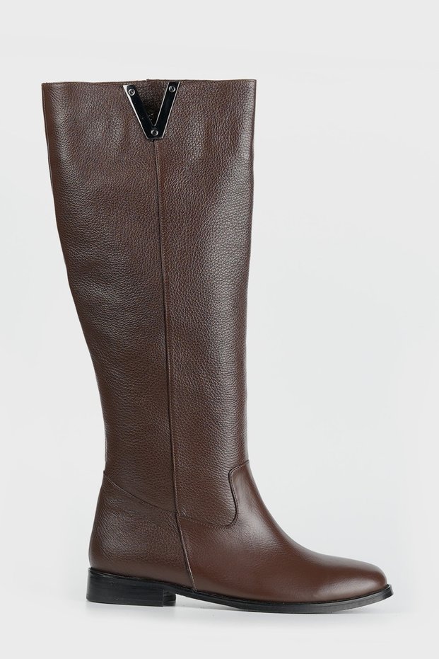 Women's Brown Genuine Natural Leather Gusseted Flat Boots