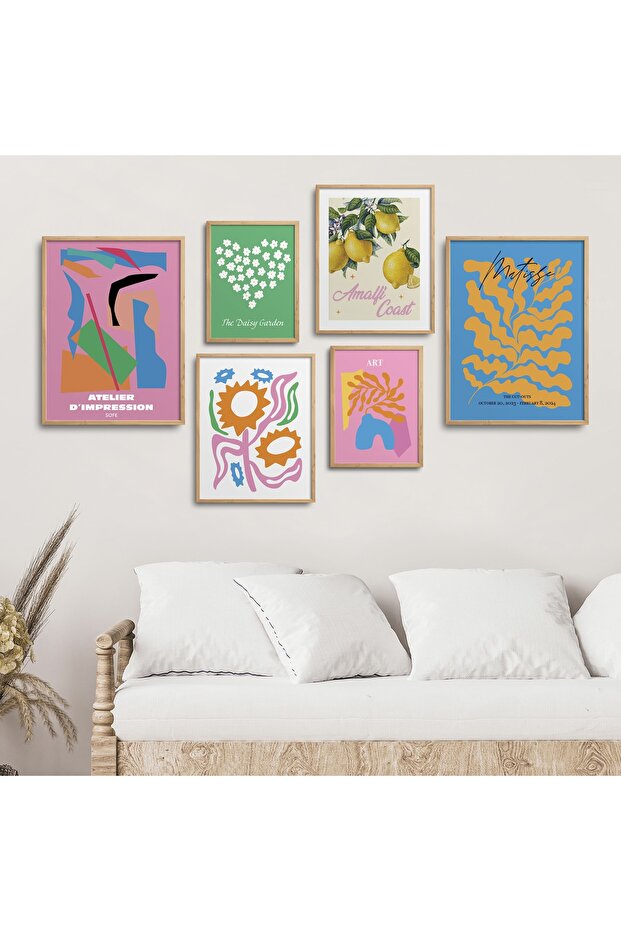 Natural Wooden Framed 6-Piece Painting Set Altı-005