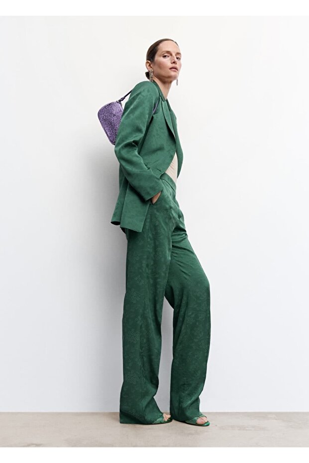 Jakarlı Kumaş Pantolon - 5