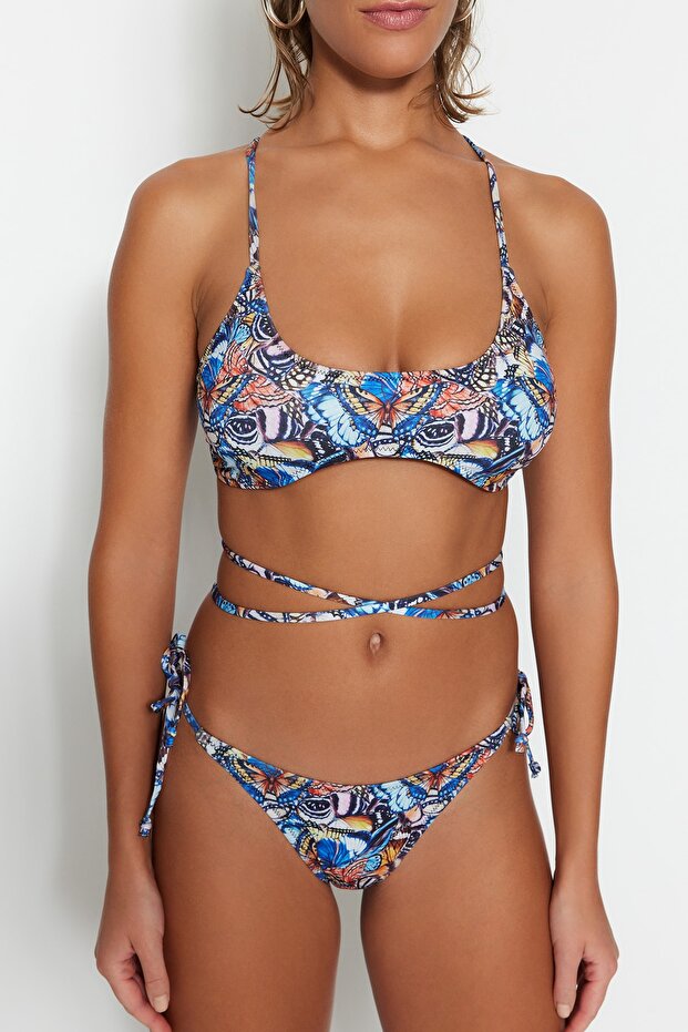 Hayvan Desenli Büstiyer Bağlamalı Normal Paça Bikini Takımı TBESS23BT00076 - 4