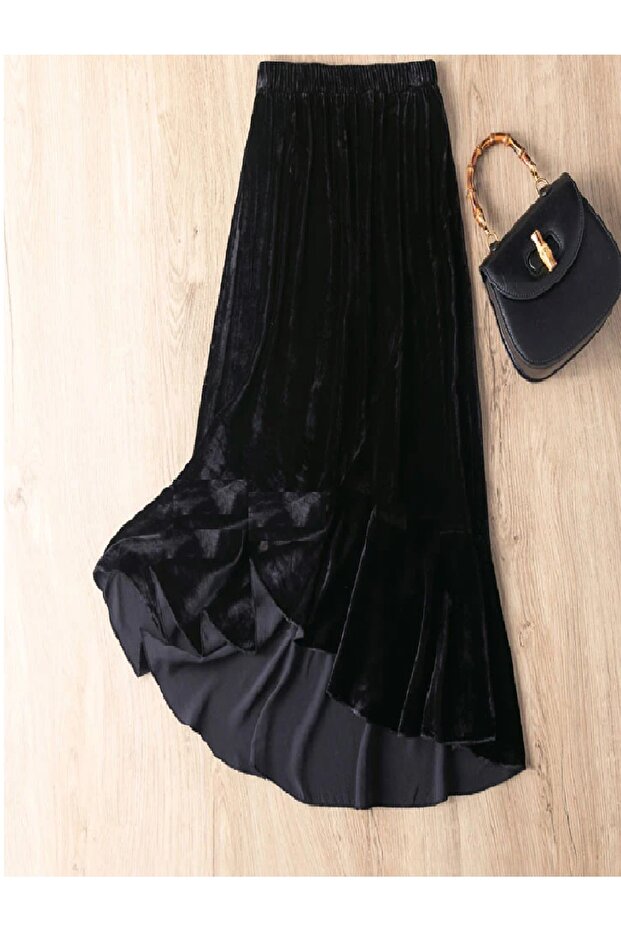 Parlak Kadife Uzun Etek - 1