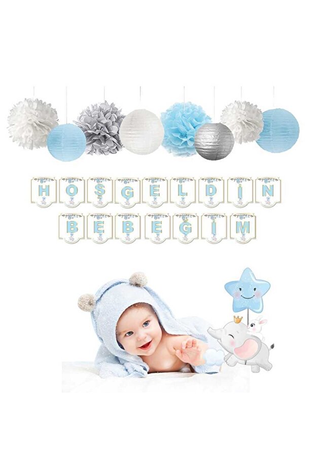Welcome Baby Gilded Blue Banner