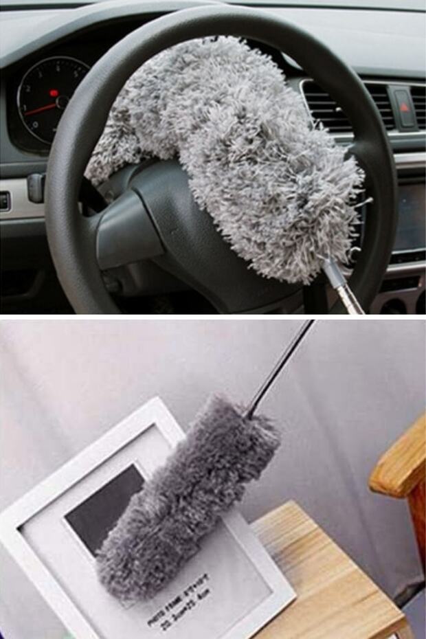 فرشاة غبار رمادية برأس ناعم من الألياف الدقيقة قابلة للتمديد بطول 140 سم - 8