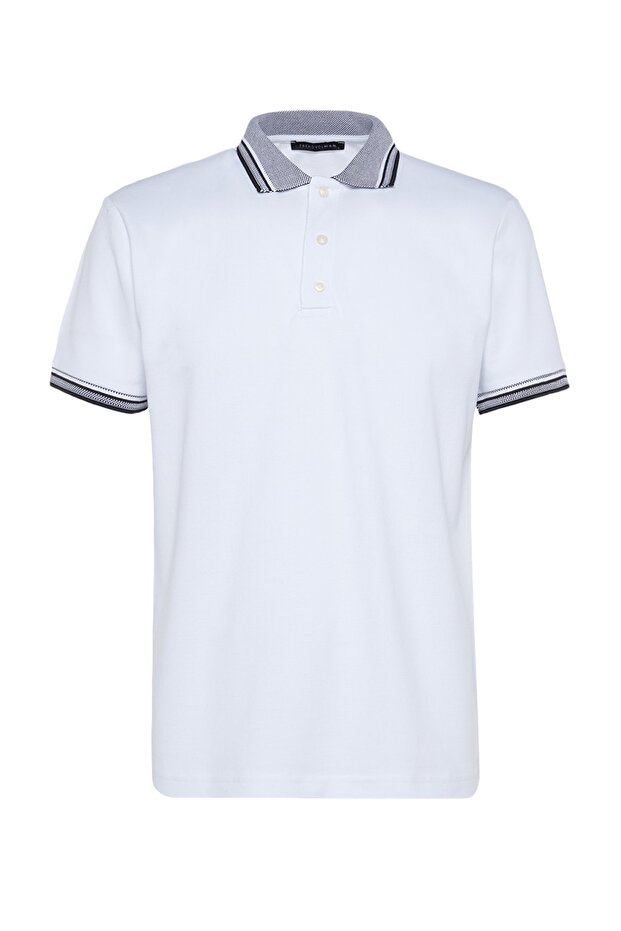 Biała koszulka polo z kołnierzykiem – 100% bawełna, slim/slim fit TMNSS22PO00014 - 7