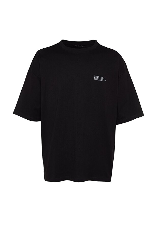 Siyah Oversize %100 Pamuklu Minimal Yazı Baskılı T-Shirt TMNSS23TS00084 - 7