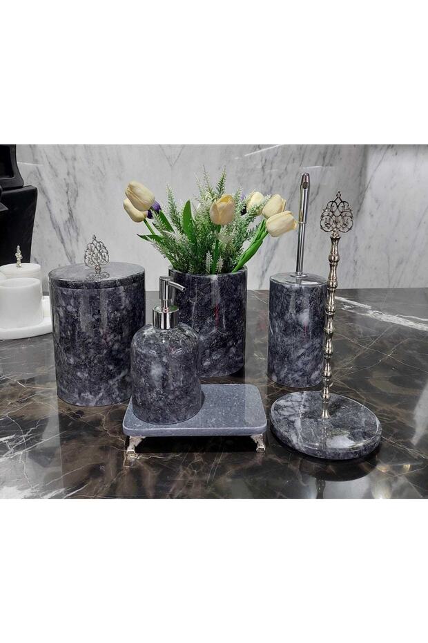Decorative Natural Smoked Marble Bathroom Set 6 pieces "chrome"