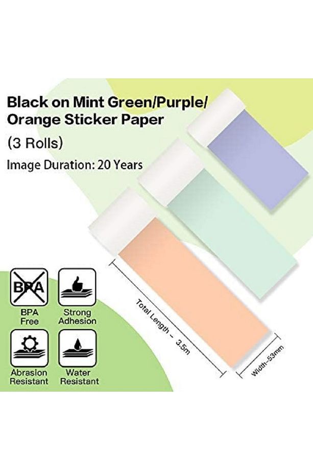 M02 Yapışkanlı Renkli Kağıt, M02/m02 Pro/m02s/m03/m04s Için, 50mmx3,5mt, 3 Rulo, Yeşil, Mor, Turuncu - 2
