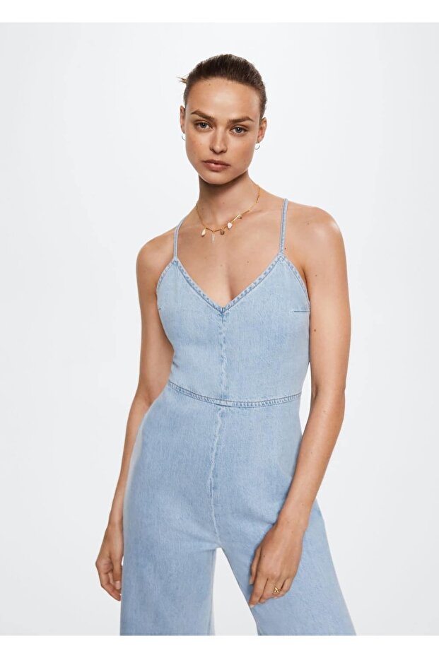 Pamuklu Denim Tulum - 1