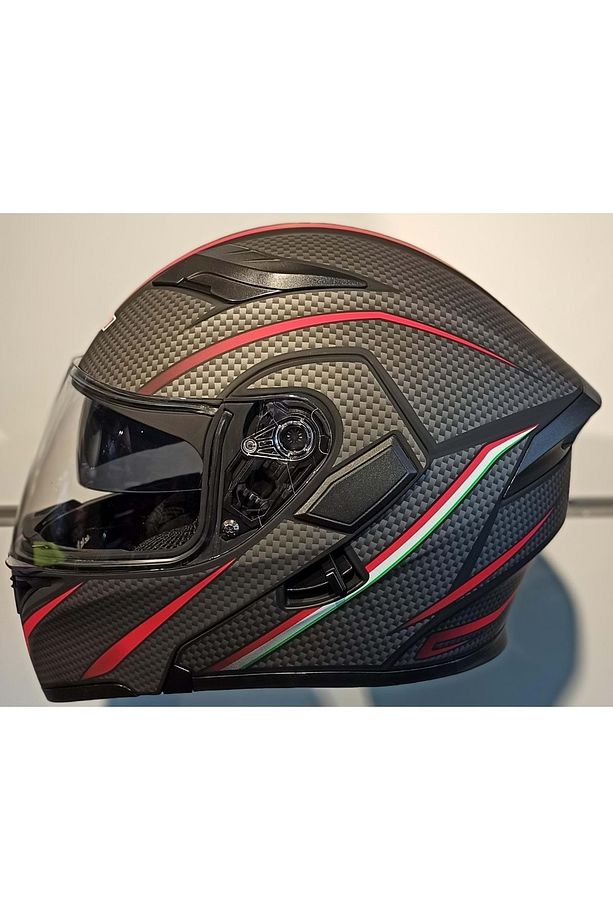 Siyah Kırmızı Çene Açılır Kask  Jk902 - 1