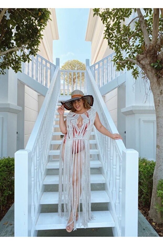 Γυναικείο φόρεμα παραλίας Ecru Macrame - 1