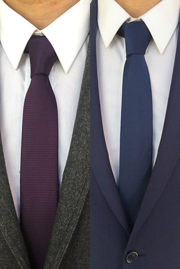 Purple And Dark Blue Tie Handkerchief Set