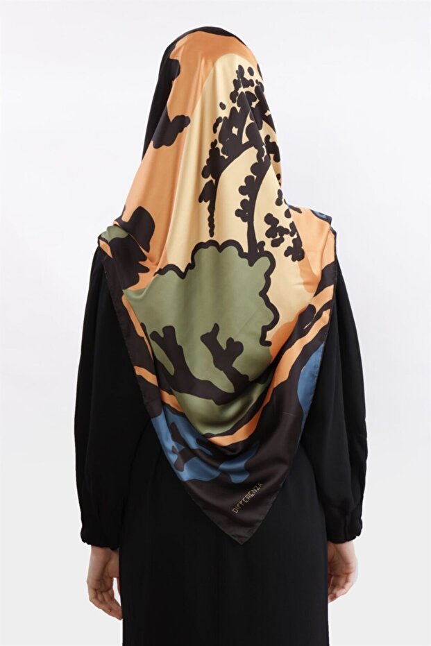 Tablo Desenli Eşarp Oranj - 1