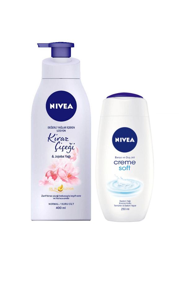 Değerli Yağlar İçeren Losyon Kiraz Çiçeği & Jojoba Yağı 400 ml + Duş Jeli Crème Soft 250 ml - 1