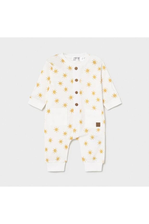 Unisex Baby Cream Yellow Printed Footless Jumpsuit Ss21 1630 089