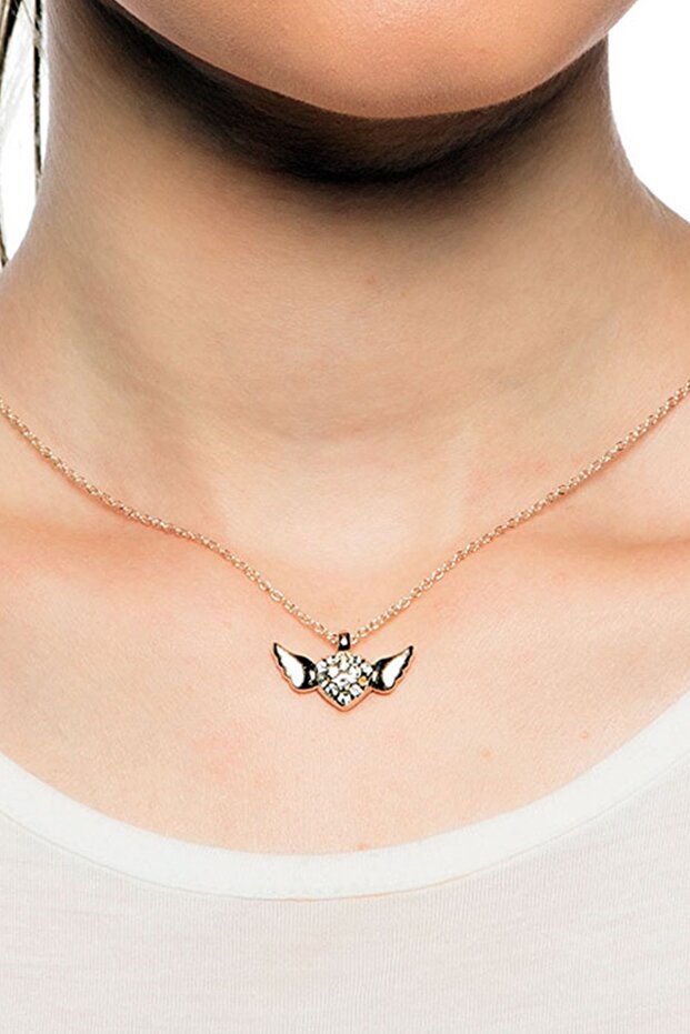 Women's Yellow Zircon Stone Wing Heart Necklace