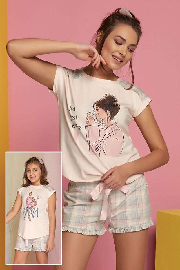 Kadın Pudra Şort Takım - 1