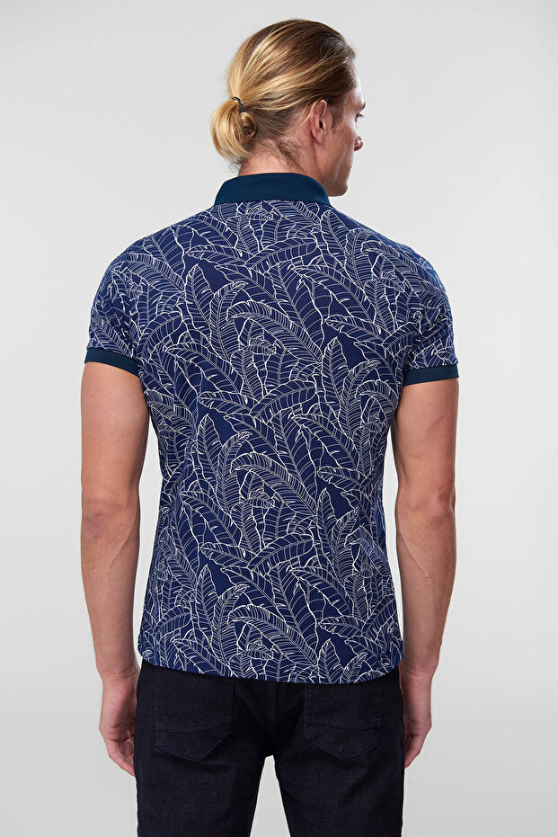 Handeks Lacivert Erkek Polo Yaka T-Shirt - Yaprak Desenli - 4