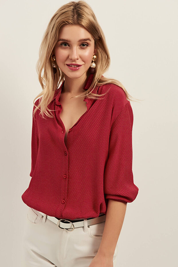 Rotes Casual Viskose-Hemd mit kleinen Punkten für Damen OLA-G10654 - 1