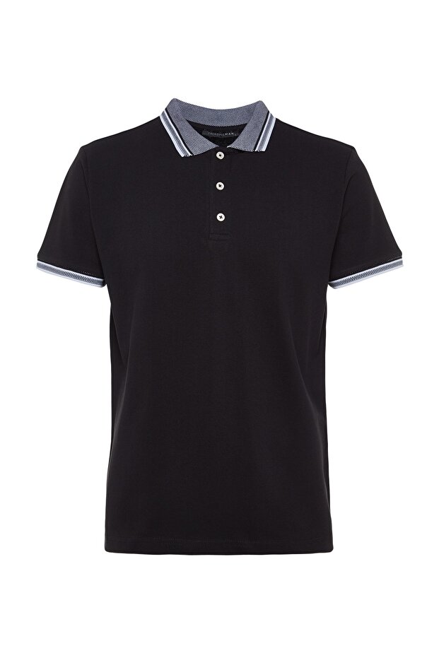 Siyah Slim/Dar Kesim %100 Polo Yaka T-shirt TMNSS22PO00014 - 9