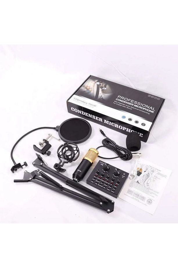 Bm800 Profesyonel Mikrofon Kitleri V8 Ses Kartı Ile Karaoke Mikrofon Standı Kondenser Usb Mikrofon - 5