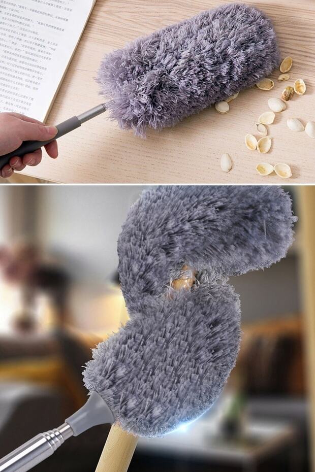 فرشاة غبار رمادية برأس ناعم من الألياف الدقيقة قابلة للتمديد بطول 140 سم - 2