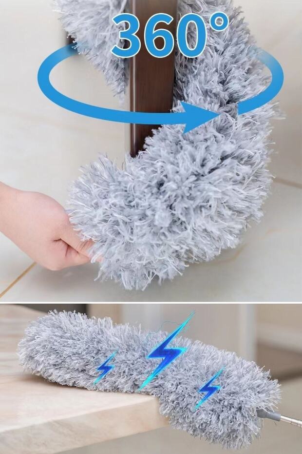 فرشاة غبار رمادية برأس ناعم من الألياف الدقيقة قابلة للتمديد بطول 140 سم - 4