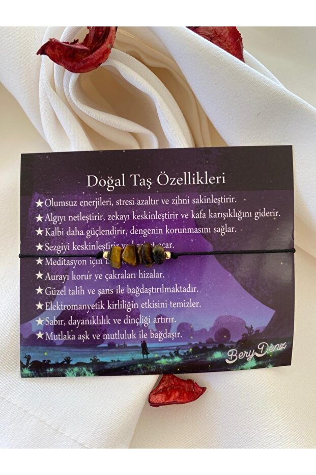 Broken Natural Stone Black Rope Wrist Gold Ball Detailed Card