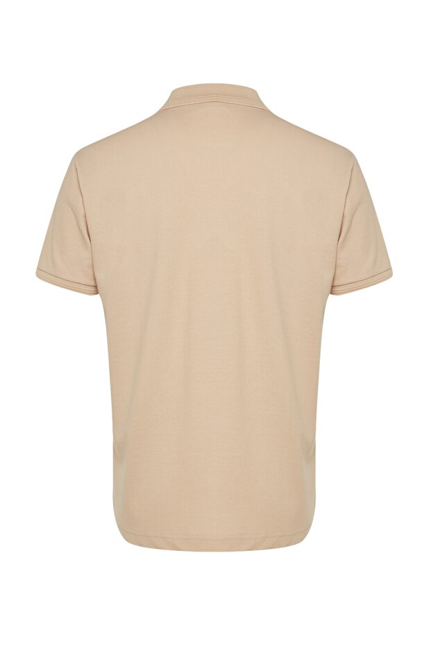 Bej Slim/Dar Kesim Yakası Çizgili Basic %100 Pamuk Polo Yaka T-shirt TMNSS20PO0009 - 9