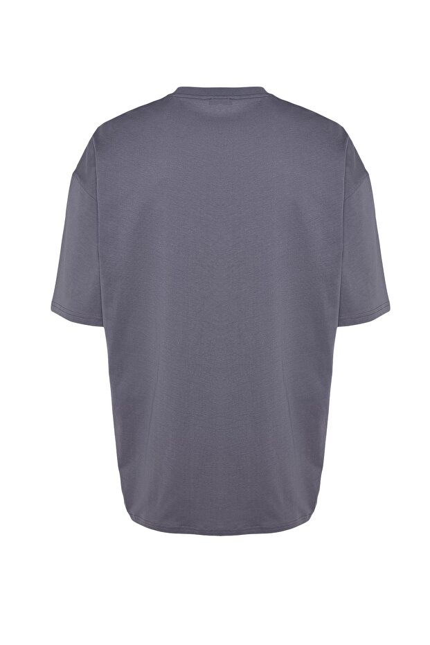 Antrasit Oversize Bisiklet Yaka Kısa Kol Baskılı T-Shirt TMNSS23TS00089 - 8