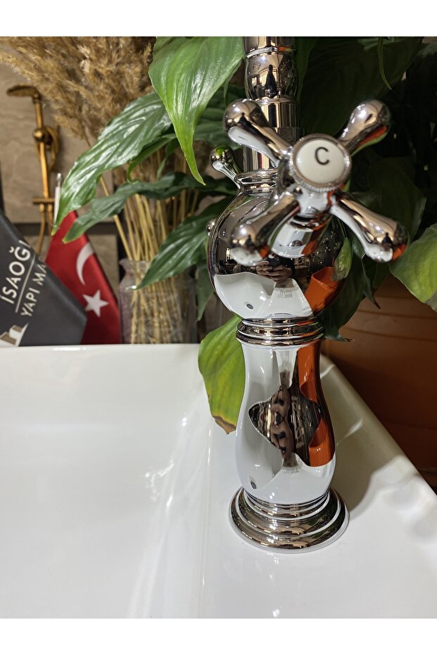 Rustik Mutfak Bataryası Gümüş Evye Musluğu Avantgarde Tasarım Aç Kapa Sistem Mutfak Bataryası - 4