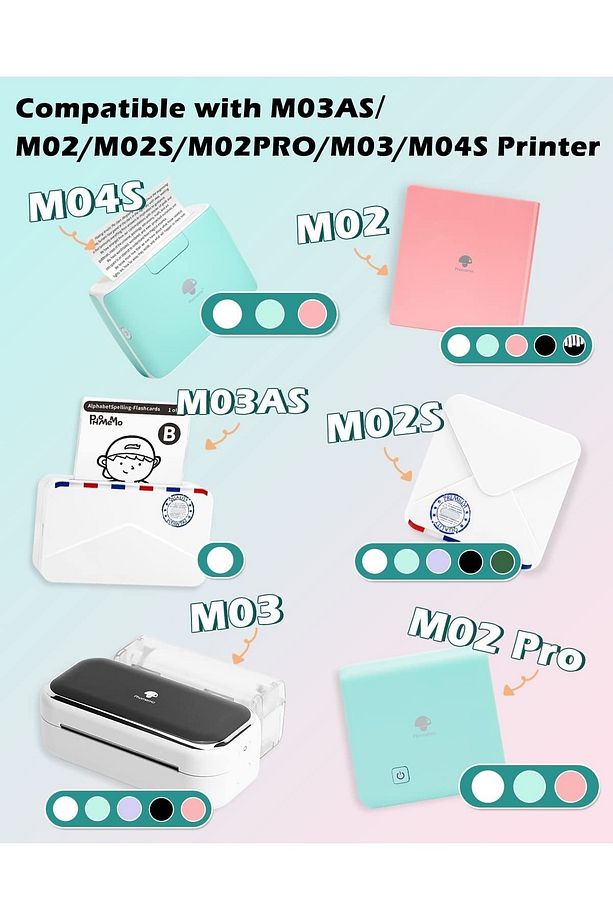 M02 Yapışkanlı Renkli Kağıt, M02/m02 Pro/m02s/m03/m04s Için, 50mmx3,5mt, 3 Rulo, Yeşil, Mor, Turuncu - 3