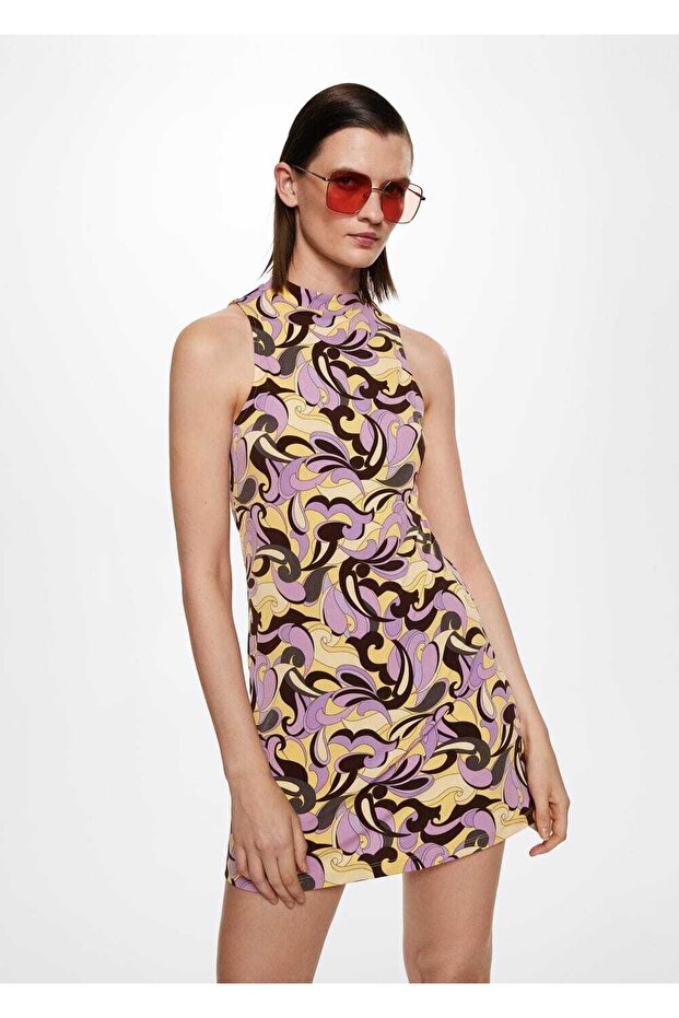 Desenli Retro Elbise - 1