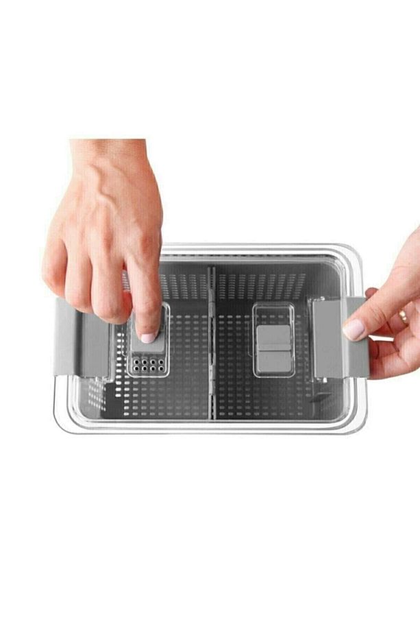 3'lü (2,5 Lt, 5Lt, 9Lt)Süzgeçli Bölmeli Organizer Buzdolabı Hava Geçirmez Saklama Kabı - 4