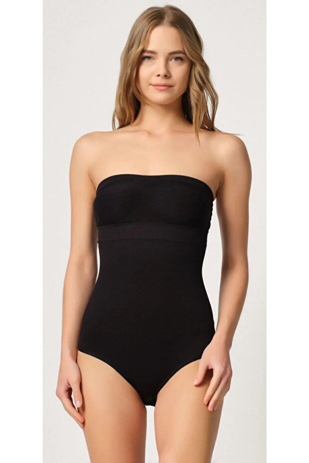 Women's Black Seamless High Waist Slip Corset with Snaps at the Bottom