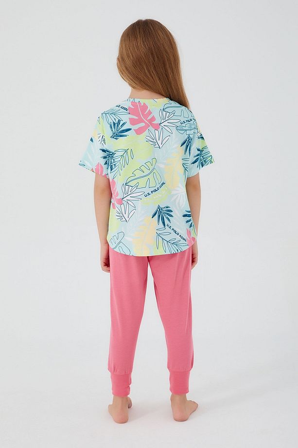 U.s. Polo Assn With Leaf Patterns Açık Yeşil Kız Çocuk Kısa Kol Pijama Takım - 5