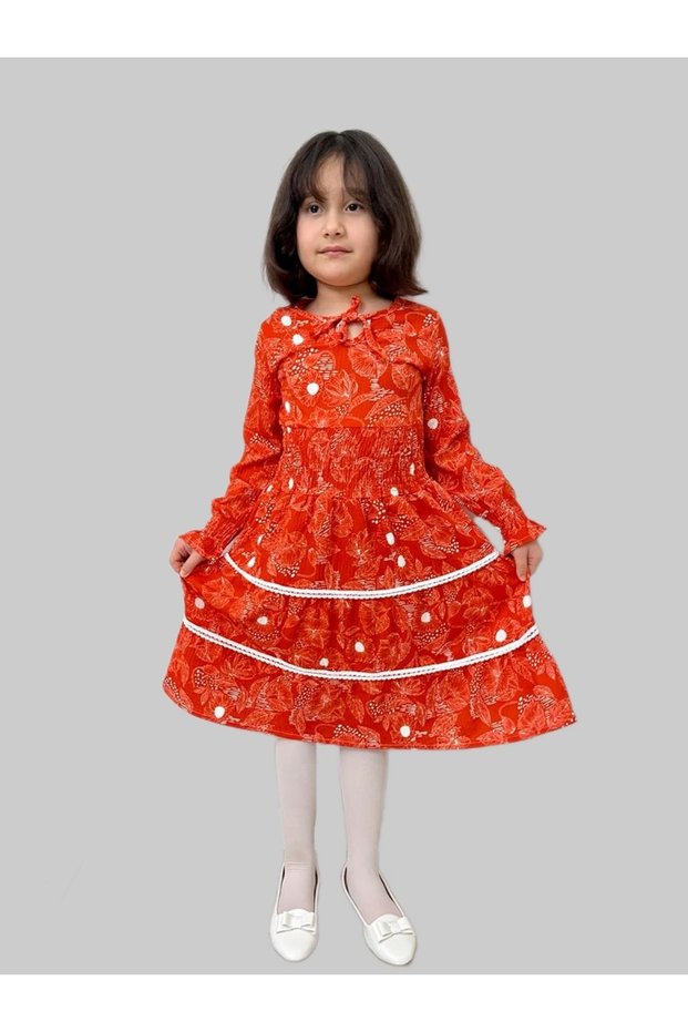 Girl's Dress/ Floral Patterned Dress/ Long Sleeve Children's Dress