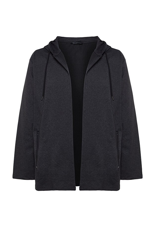 Antrasit Fermuarlı Kapüşonlu Sweatshirt/Hırka TMNAW21HI0211 - 7