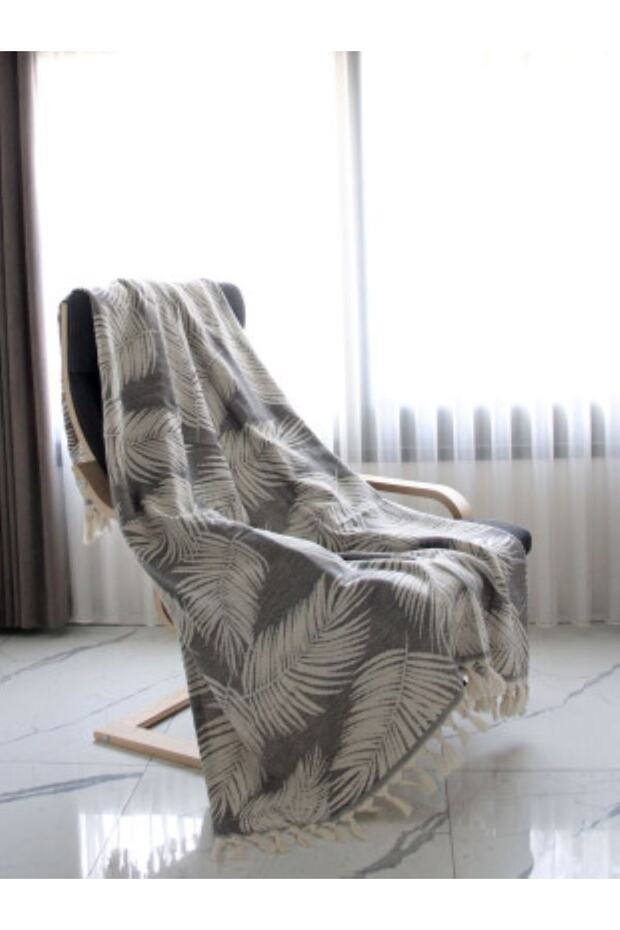 Antrasit & Krem Koltuk Şalı / Throw / Tek Kişilik Pike 130x170 Cm - 1