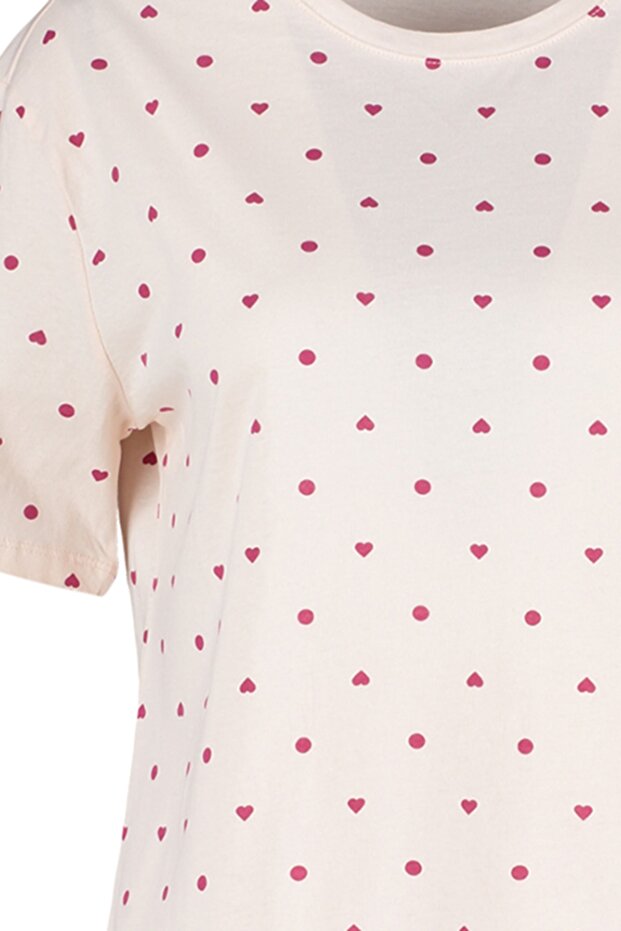Açık Pembe %100 Pamuklu Puantiyeli ve Kalpli Şortlu Örme Pijama Takımı THMSS21PT1485 - 8