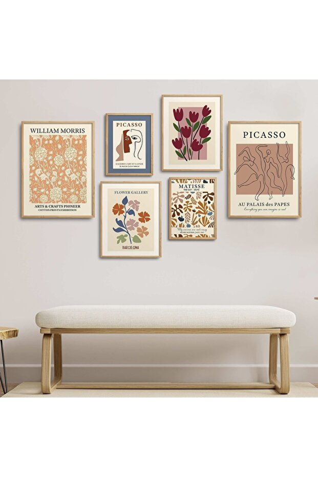 Natural Wooden Framed 6-Piece Painting Set Altı-002