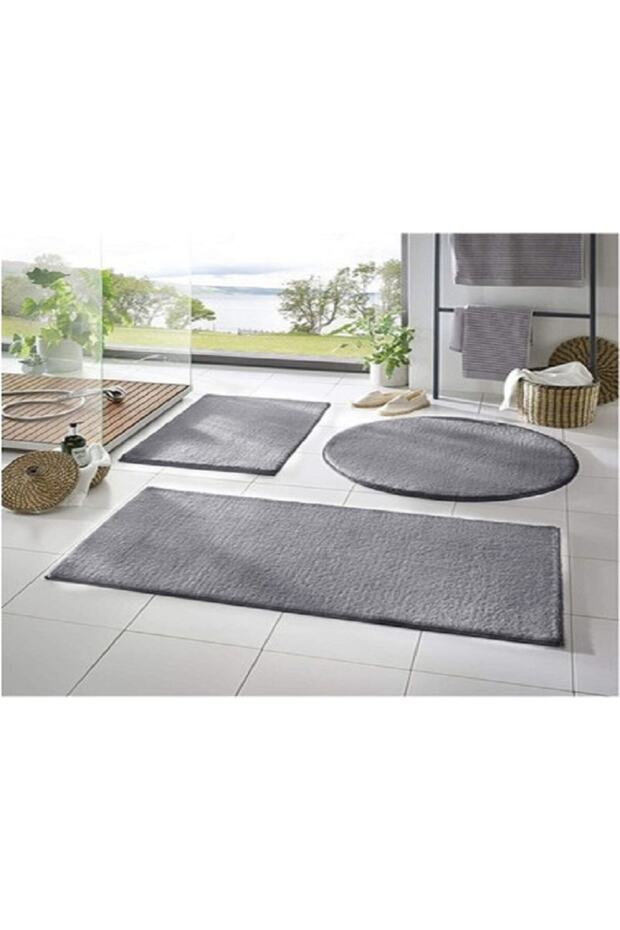 3-Piece Bath Rug Plush Post Rug Toilet Set 100x60 60x40 (60x60 Round)