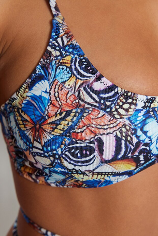 Hayvan Desenli Büstiyer Bağlamalı Normal Paça Bikini Takımı TBESS23BT00076 - 5