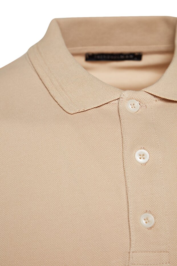 Bej Slim/Dar Kesim Yakası Çizgili Basic %100 Pamuk Polo Yaka T-shirt TMNSS20PO0009 - 8